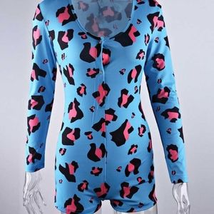 Blue & Pink Animal Print Romper Size L NWOT